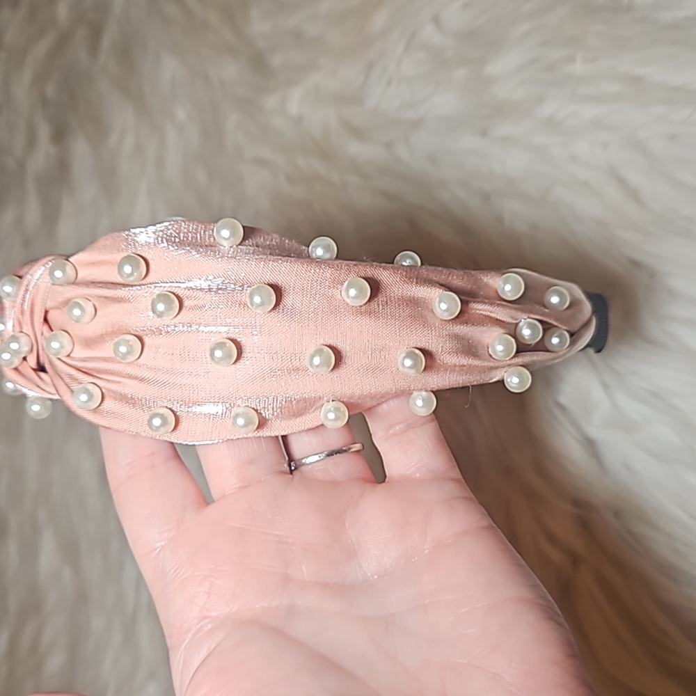 Pearl Luxe Headbands | Soft Satin Glam - Rose Glow - Picture 3 of 8